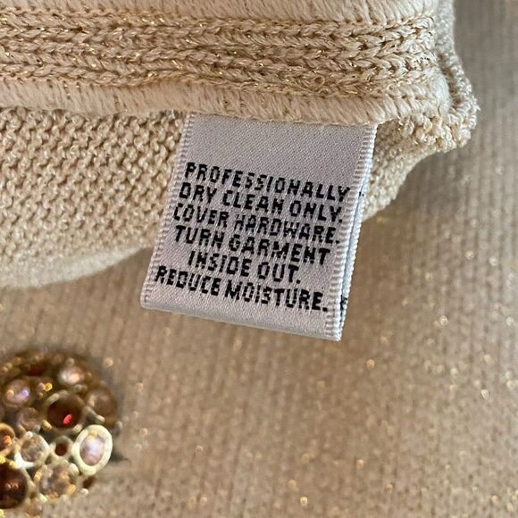 St. John Sz 8 Gold Bronze Metallic Knit Rhinestone Trim Buttons Vintage Jacket - Picture 5 of 8